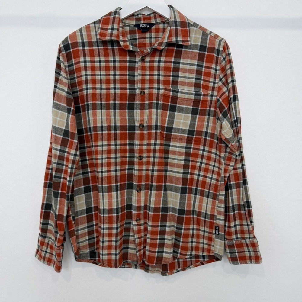 Eddie Bauer Mens Medium Orange Plaid Flannel Long Sleeve Button Down Shirt